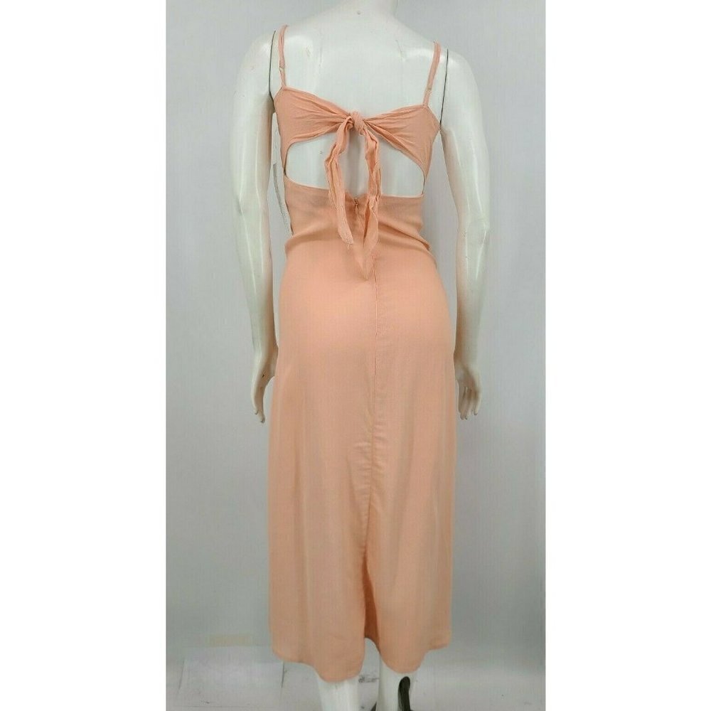 New Flynn Skye Mallory Midi Dress Womens XS Peach Rayon Cut Out Tie Back - Picture 4 of 7